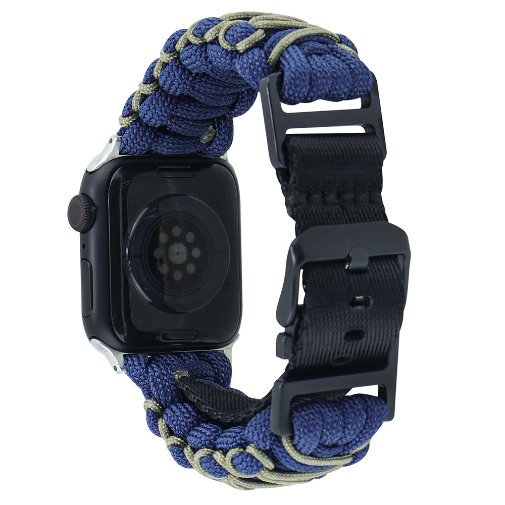 For Apple Watch Series 9 8 7 41mm / 6 5 4 SE (2023) SE (2022) SE 40mm / 3 2 1 38mm Double Layer Nylon Rope Watch Strap - Navy Blue + Army Green For Apple Watch Series 9 8 7 41mm / 6 5 4 SE (2023) SE (2022) SE 40mm / 3 2 1 38mm Double Layer Nylon Rope Watch Strap - Navy Blue + Army Green